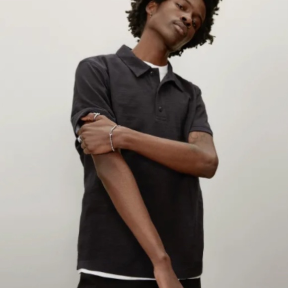 Everlane Organic Premium Weight Slub Polo - white and black - Picture 1 of 3